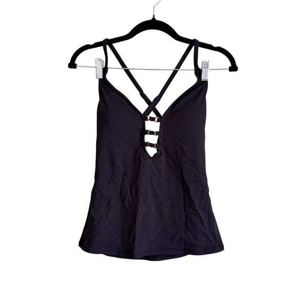 Bleu Rod Beattie Tankini Top Womens 6 Black Lattice Front Strappy Padded Cups - Picture 1 of 9